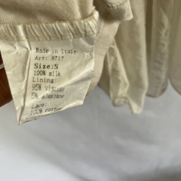 100% Italian Silk Italian Lace Blouse Romantic Wedding Top Made in Italy Small - Picture 11 of 12